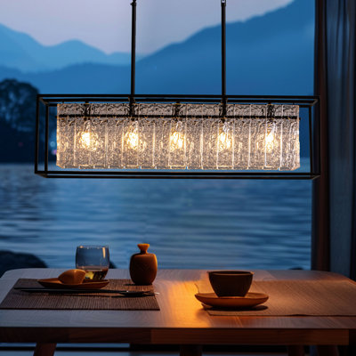 Modern Gold Rectangle Chandeliers For Dining Room, Crystal Water Ripple Light Fixture