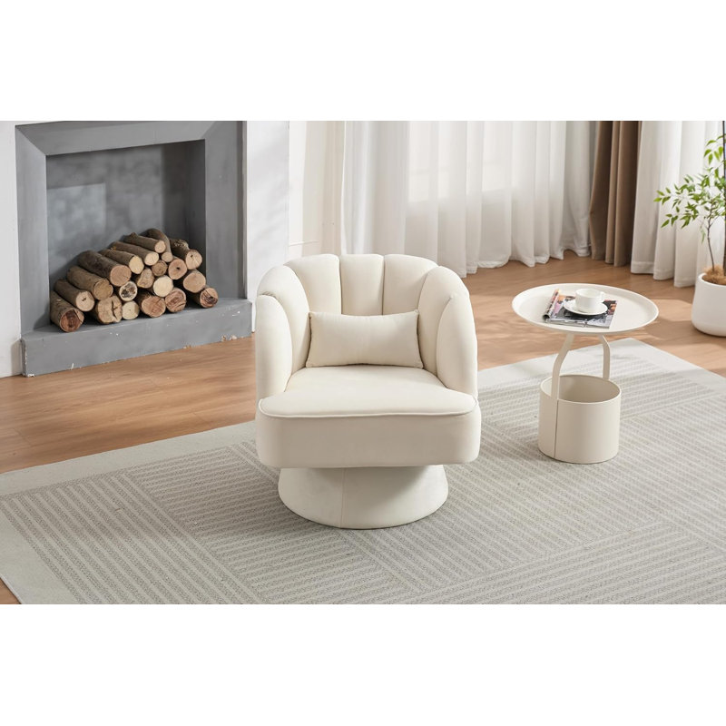 Upholstered Swivel Lounge Chair, Beige Velvet
