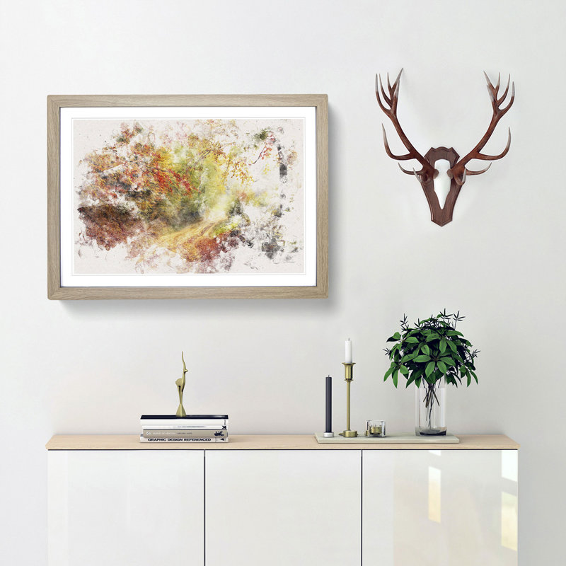 Autumn Forest Watercolour - Picture Frame Graphic Art Print, 62cm H x 87cm W x 2cm D, Oak Framed