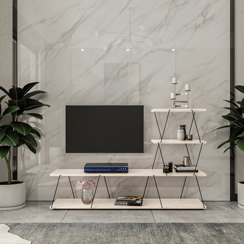 Meuble télé moderne blanc avec option de fixation murale, 59,1 po x 36,6 po x 11,8 po | 100% panneau de particules enduit de mélamine, 0,7 po d'épaisseur | Plusieurs tablettes pour l'organisation | Design élégant et fonctionnel pour tout salon