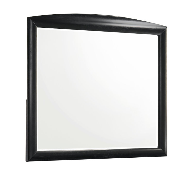 Miroir de commode Sevy, plateau courbé, bois d'hévéa massif noir onyx, 41 x 46