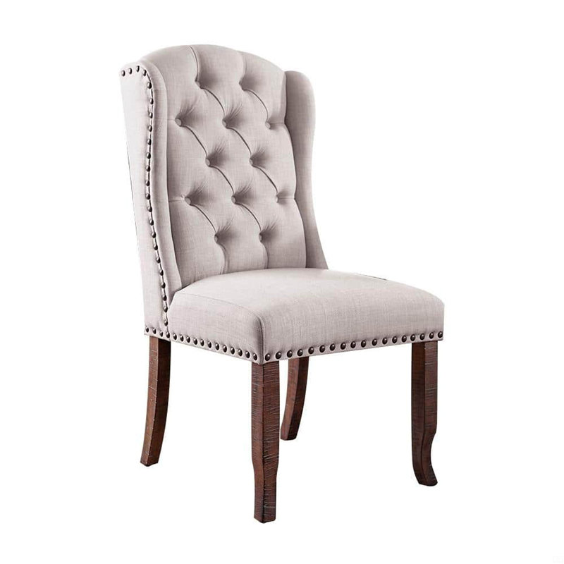 Fabric 2Pcs Side Chairs Tufted Wingback Design Solidwood Back Dining Chairs Furniture