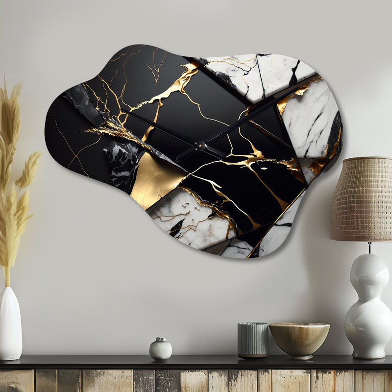Horloge murale Mulliken Geode Gold IV - marbre asymétrique, Petit