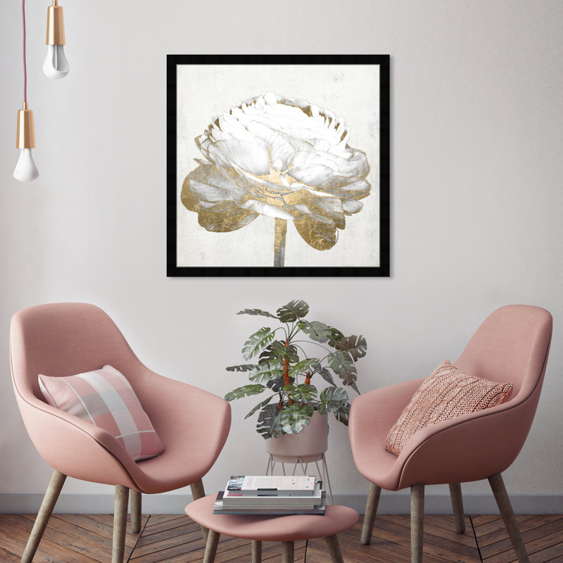 Gold And Light Floral " Gold And Light Floral II White " by Oliver Gal Painting Print, 26" H x 26" W, Black