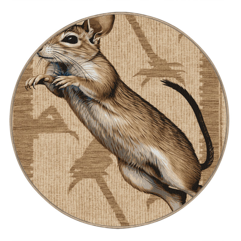 Washable Jerboa Wildlife Area Rug, Round 7'