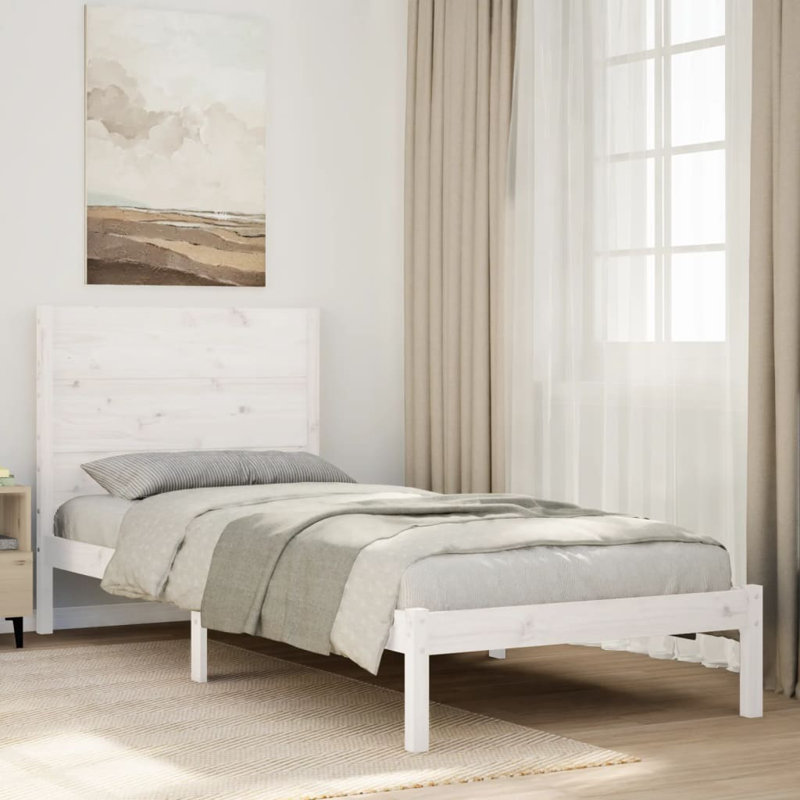 Bed Frame Solid Wood, White, Super King (200 x 200 cm)