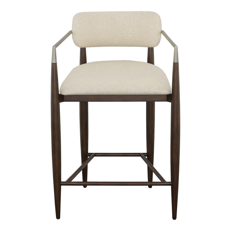Ecru Upholstered Counter Stool with Metal Accents