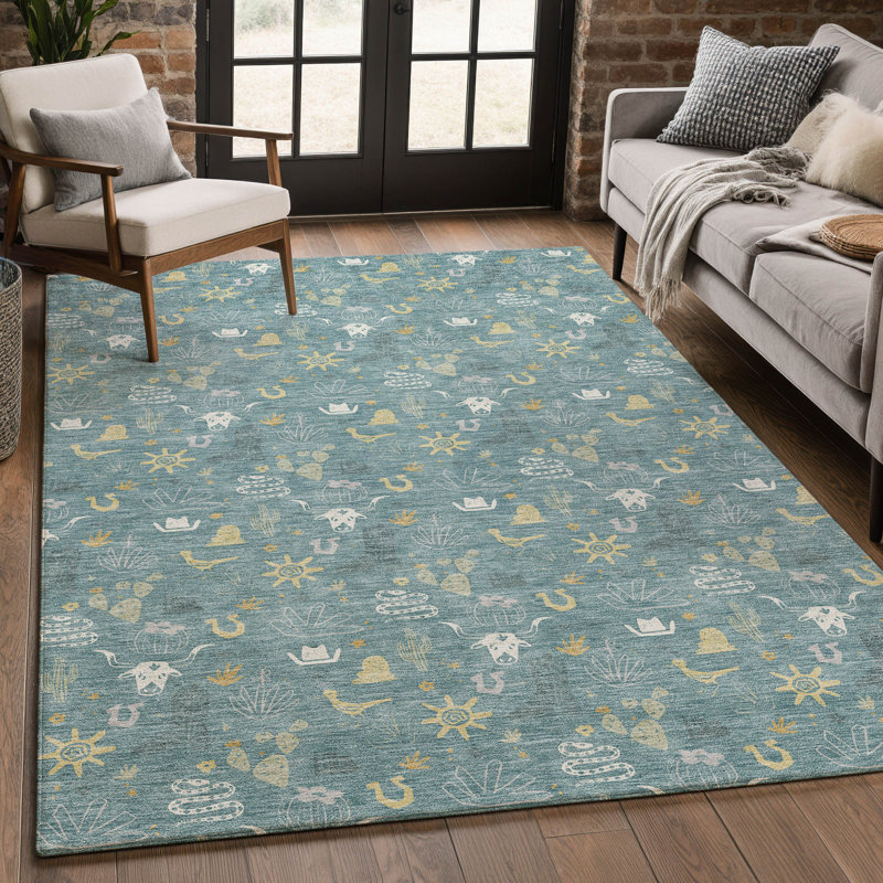 Tapis fantaisie lavable à la machine intérieur / extérieur ACN2562, Sarcelle, 10 pi x 14 pi