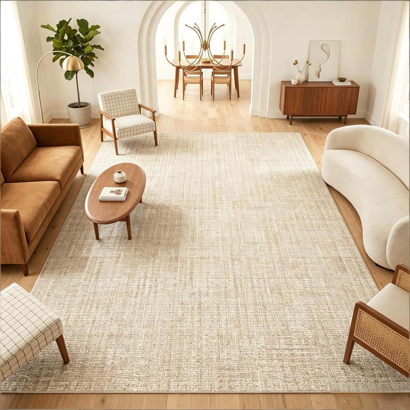 Tapis uni uni, tapis lavable à la machine pour le salon et la chambre à coucher, Beige, Rectangle 9' x 12'