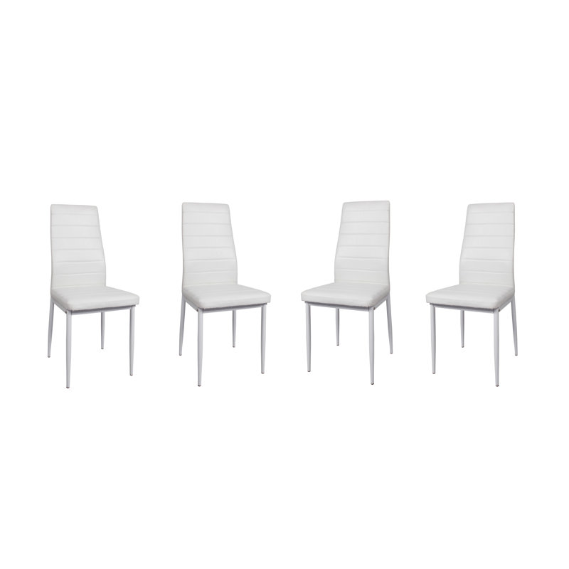 Chaise rembourrée en similicuir gris NASH avec pieds en métal (4 par boîte), Blanc