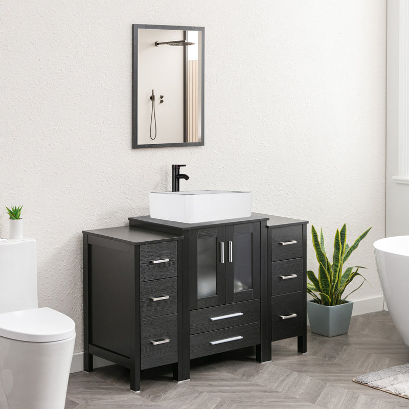 Ensemble de meuble-lavabo simple 48 po avec lavabo en céramique Sharee, robinet économiseur d'eau Sharee, Noir