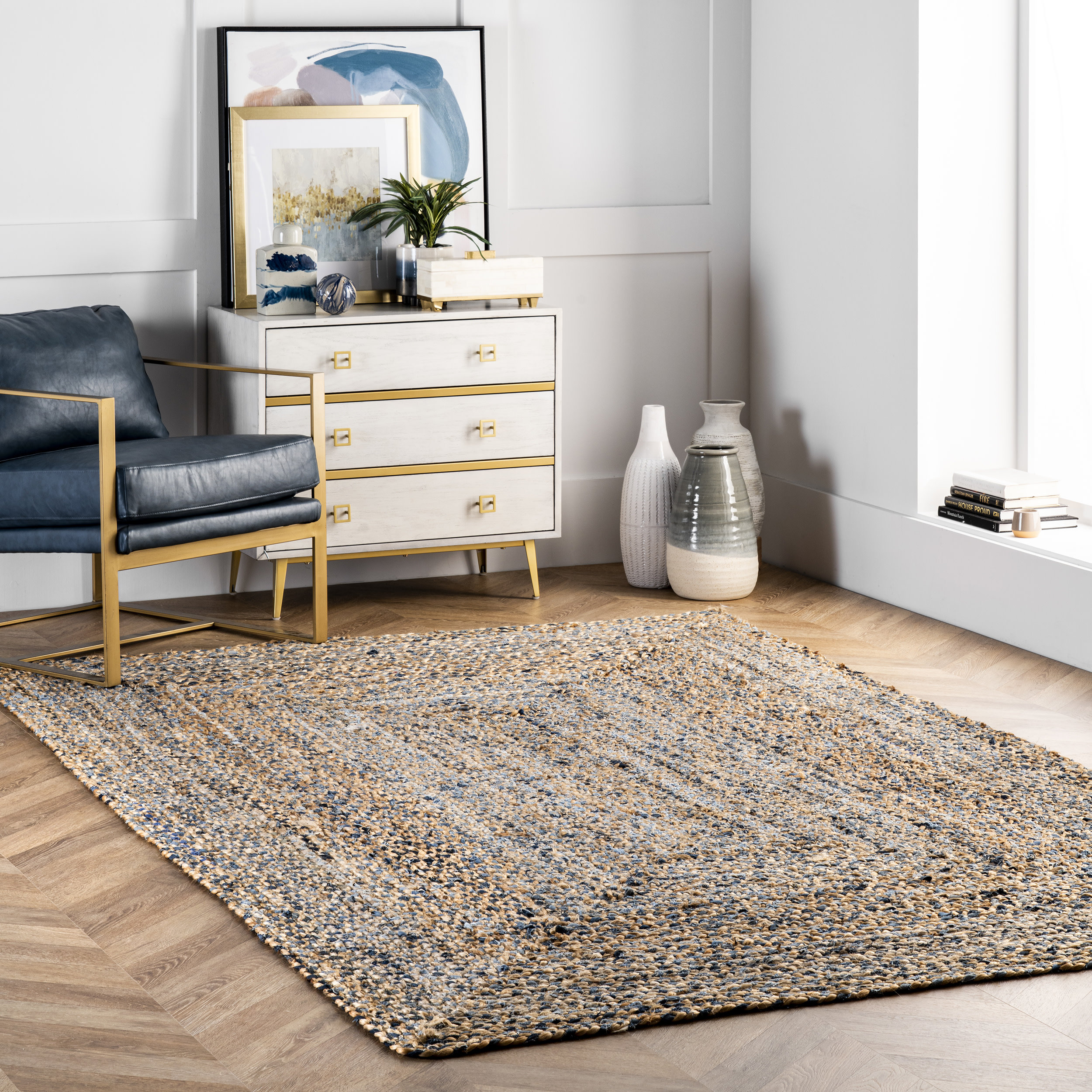 Mistana™ Destrie Handmade Braided Denim and Jute Blue/Beige Rug ...