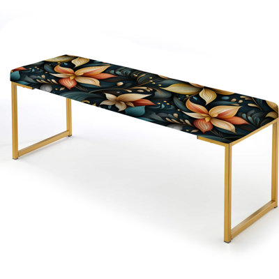 Mindful Contemplation Mediation I - Floral Upholstered Gold Bench