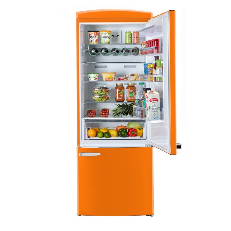 Classic Retro 28" 16.7 Cu. Ft. Frost Free Bottom Freezer Fridge In Summer, Energy Star, Orange