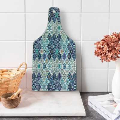 Ambesonne Traditional Tempered Glass Cutting Board Portuguese Retro Tile Multicolor