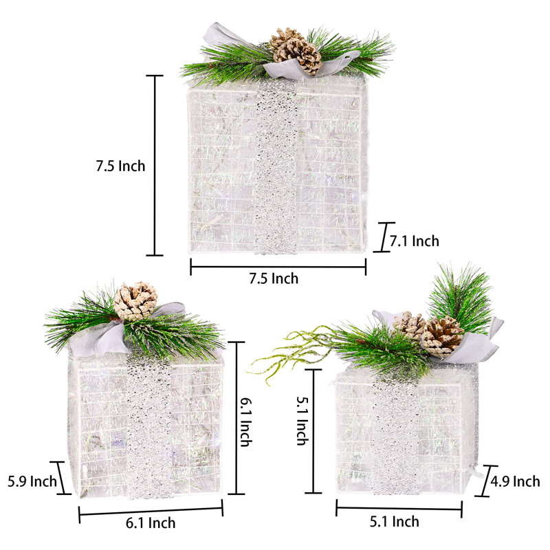 Ensemble de 3 boîtes-cadeaux de Noël illuminées, 60 lumières DEL Hourleey, Multicolore