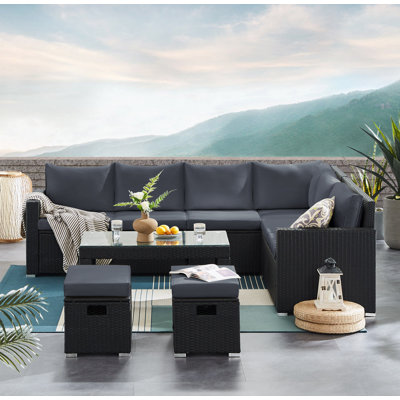 Ensemble de meubles de patio 6 pièces avec table basse et table basse