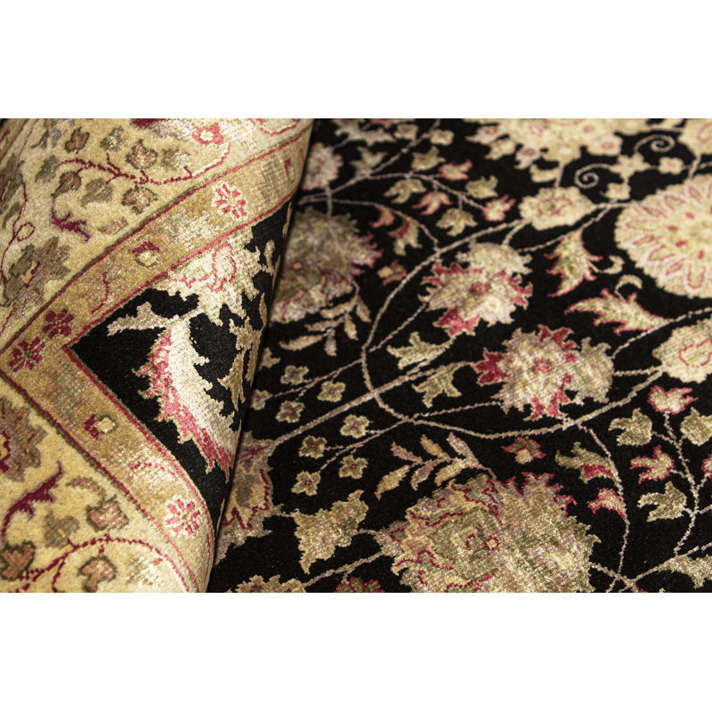 Hand-Knotted High-Quality Black and Gold Area Rug