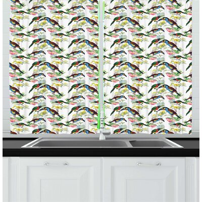 Exotic Watercolor Style Tropical Branches Design with Toucan Birds on a Plain Background Kitchen Curtain -  East Urban Home, 232B99FDDFDC4B0ABB3B6F222156012C