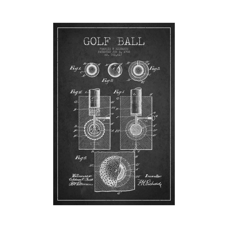 Golf Ball Charcoal Patent Blueprint by Aged Pixel - Wrapped Canvas Gallery-Wrapped Canvas Giclée, Wrapped Canvas