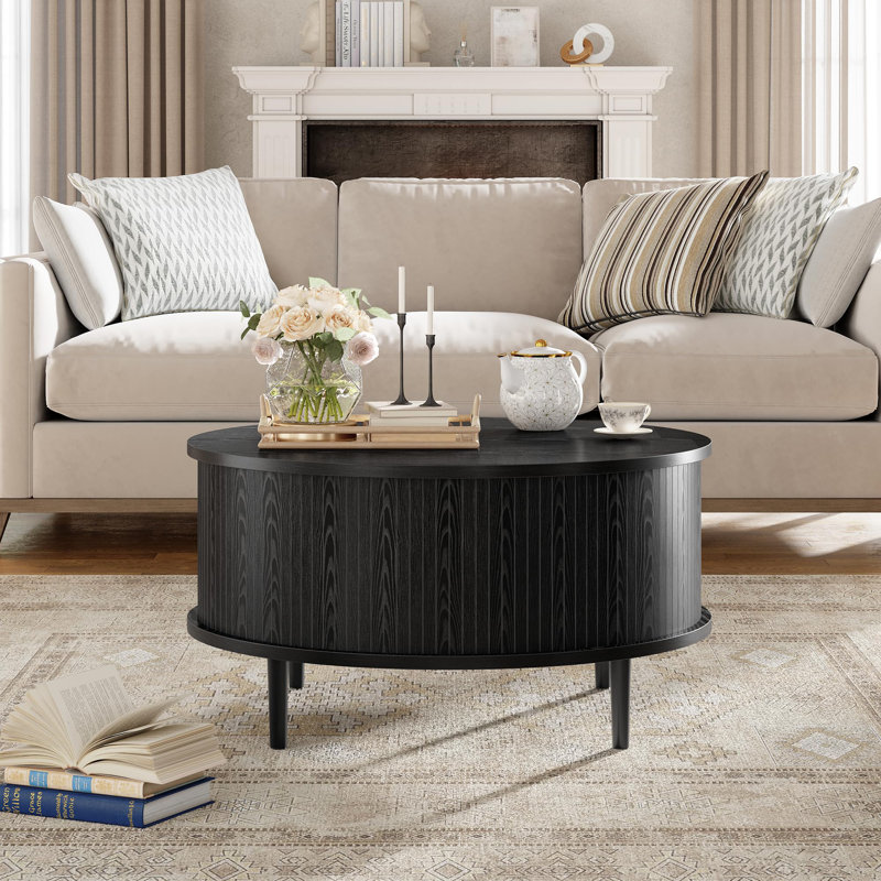 Table basse ronde avec rangement, table centrale à plateau relevable de 31,5 po, Noir