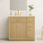 Meuble-lavabo de 36 po avec plateau en marbre artificiel, tablette de rangement rabattable, 3 tiroirs, tablette intérieure réglable et charnières DTC à fermeture en douceur - poignées en laiton, armoire à 2 portes