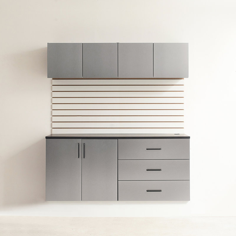 5 Garage Cabinet C Of Series 64 In. W X 79 H 20 D Featuring Unique Metallic Gray Finish, Function For Drawers And Doors, Resistance To Water Heat, 2X Thicker Edge Banding, E0-Grade Board, Shelf