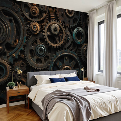 Wall Mural Peel and Stick Wallpaper Metal scrap rusty industrial part detail Self-Adhesive Removable Contact Paper Wall Decor for Living Room Bedroom 69"H x 96"W