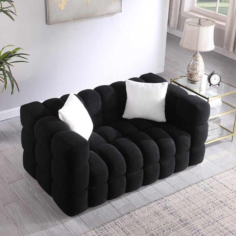 Canapé luxueux moelleux 2 places Boucle Upholstery, Noir, noir, noir, noir