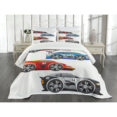 Ambesonne Cars Bedspread Formula Cars Technology Multicolor