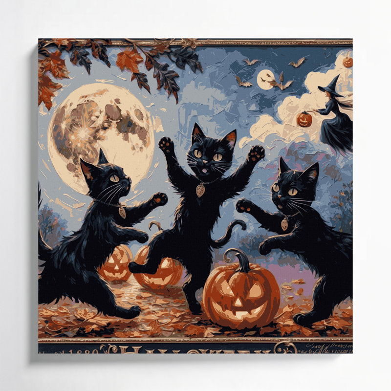 Halloween, cartes postales d'Halloween rétro, art mural sur toile grise, H 8 po x l 8 po
