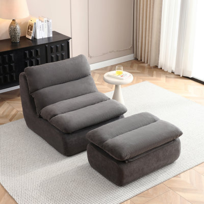 32-Inch Tufted Upholstered Lazy Bean Bag Chair with Ottoman for Living Room - Gray