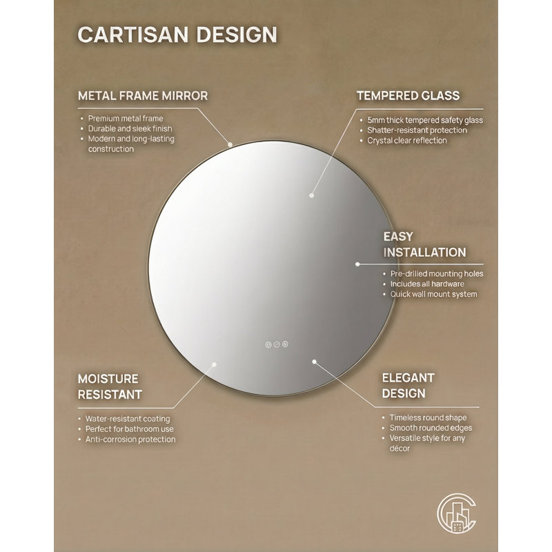 Shell LED Mirror, Matte Black, Round, 35.43" x 35.43"