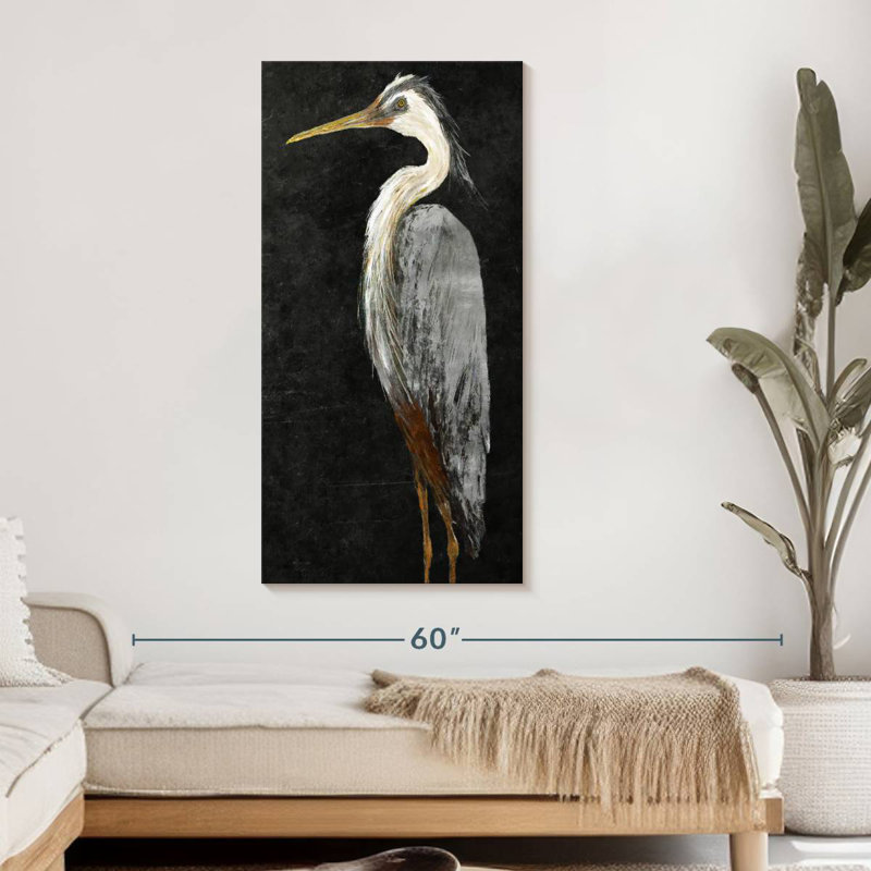 Silver Heron On Black I, 48" H x 24" W