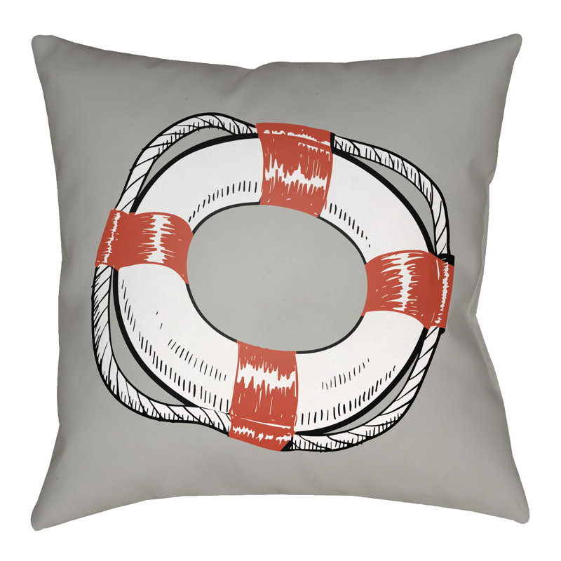 Litchfield Life Saver Outdoor Reversible Throw Pillow, 20" H x 20" W, Poppy Red/Gray