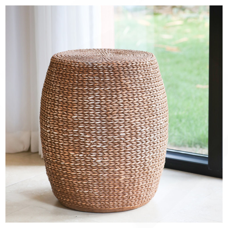 Outdoor Patio Drum-Shaped Side Table, Brown