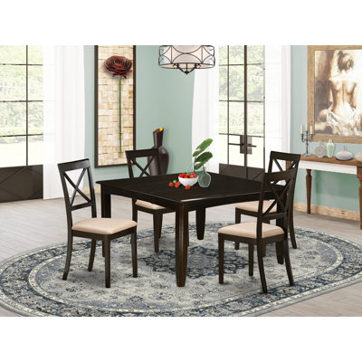 Ensemble de table de salle à manger 5 pièces pour 4 personnes comprenant une table de salle à manger carrée avec rallonge papillon et 4 chaises de salle à manger rembourrées en lin, cappuccino