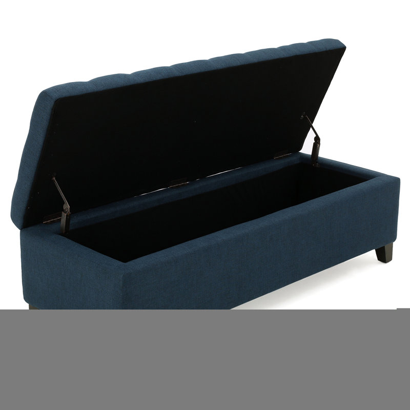Upholstered Storage Ottoman Bench, Perfect for Entryway or End of Bed, Multi-Functional and Space-Saving , Navy Blue