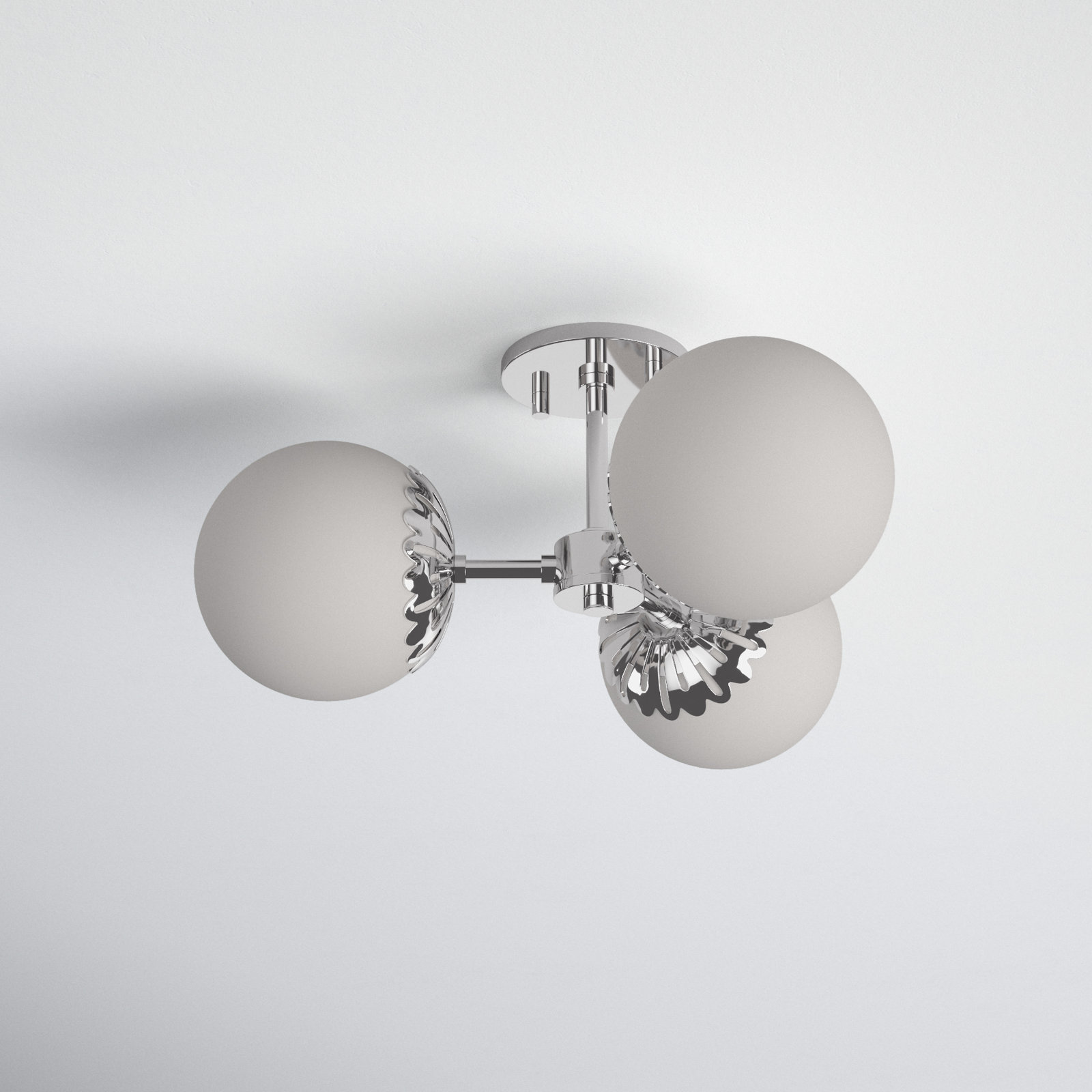 Deniaud 3 Light Glass Semi Flush Mount, Polished Nickel