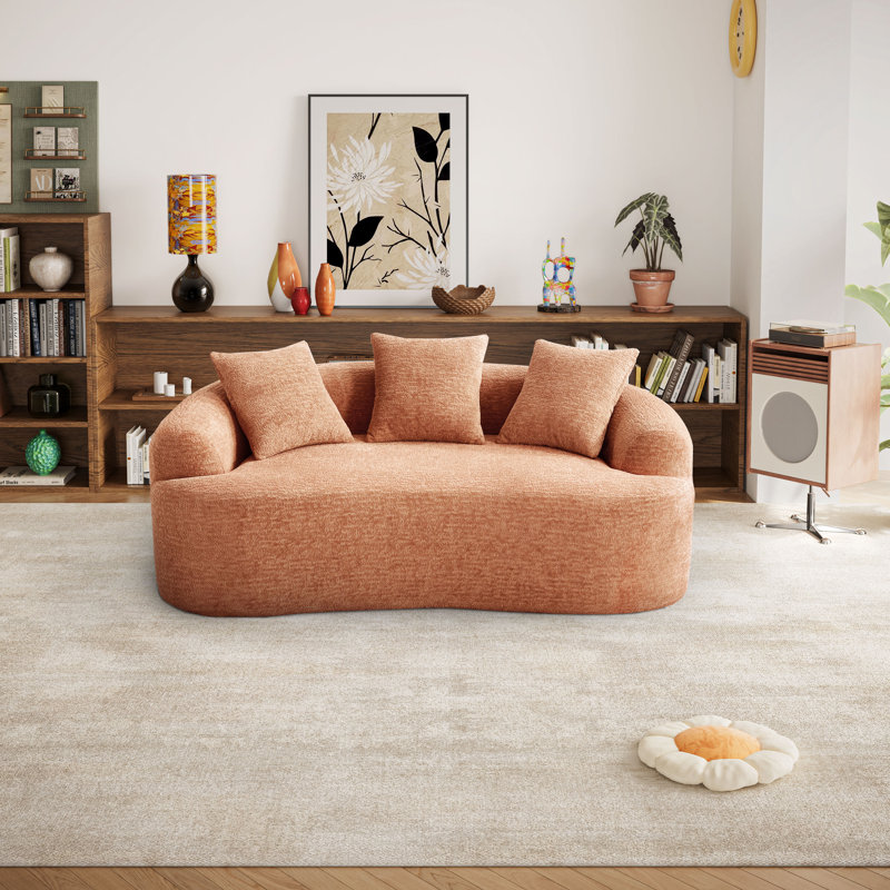 65" Chenille Curved Sofa, Coral