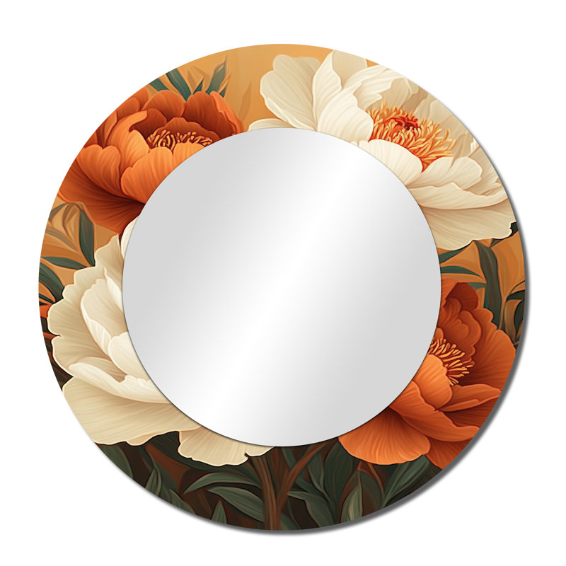 Pivoines, fleurs de terre brunes - art mural miroir floral - imprimé sur métal, 36 po x 36 po
