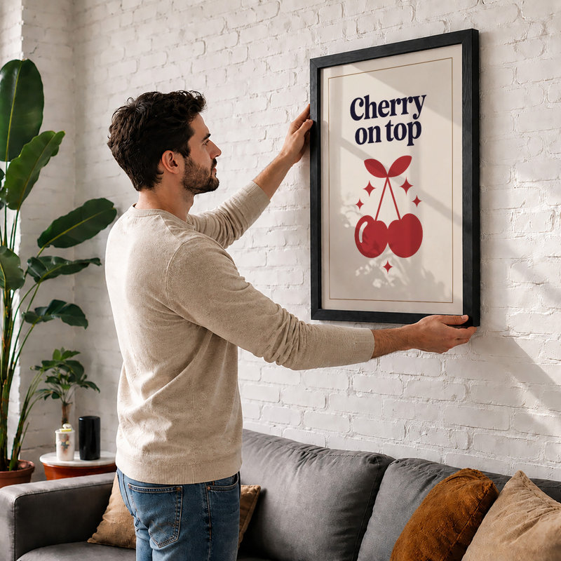 Cherry on Top Retro - Framed Print, Unframed, A4 - 29.7 x 21.0 cm