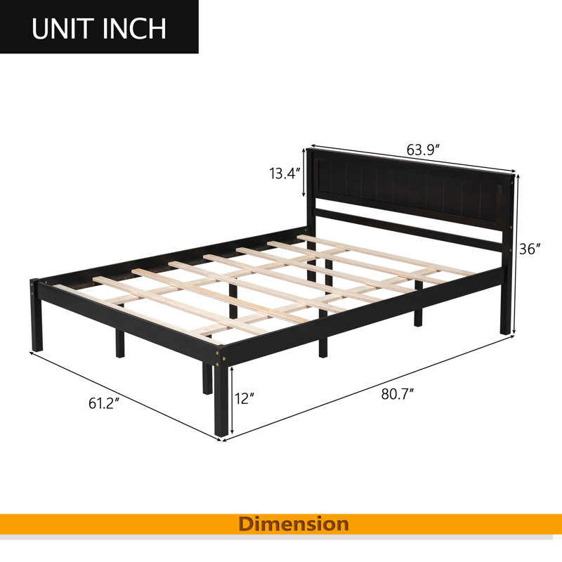 Platform Bed Frame With Headboard, Espresso, Queen