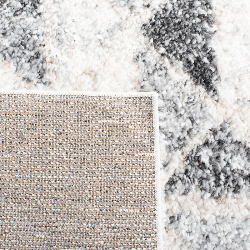 Gray and Ivory Square Synthetic Shag Area Rug 6'7" x 6'7"