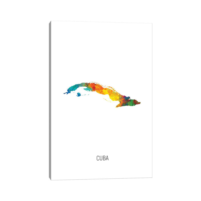 Carte de Cuba par Michael Tompsett - impression sur toile tendue, H 12 po x l 8 po x P 0,75 po