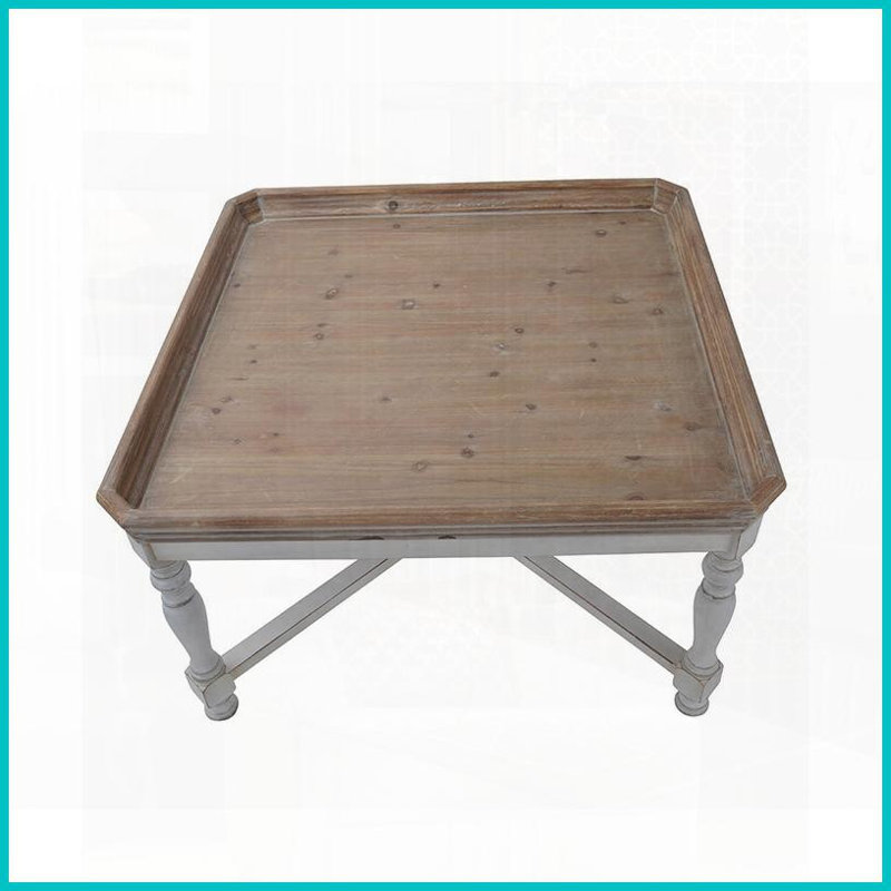 French Country Square Coffee Table for Living Room - 33x33x19", Aged White Base &amp; Natural Wood Top, Versatile Design