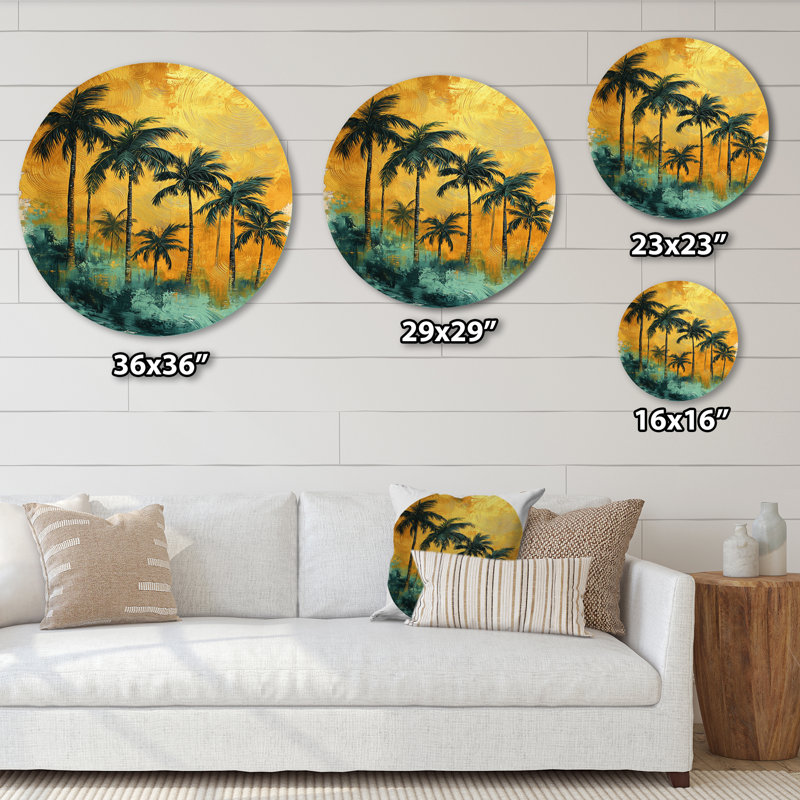 Conchata - palmier rond, art mural en métal, H 23 po x l 23 po