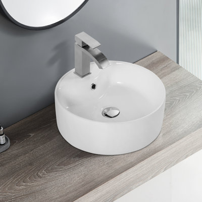 Modern White Ceramic Round Basin For Bathroom - Stain- Interior Sink In Finish Versatile Fit