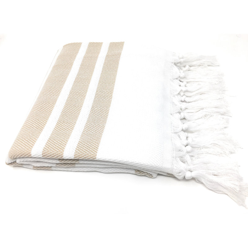 Serviette de plage 100% coton Luxury Pestemal Fouta, Beige