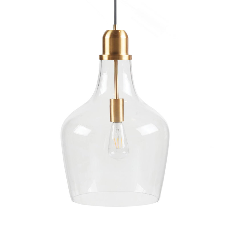 Luminaire suspendu en forme de cloche en verre doré / transparent de 13 po de diamètre, Clair